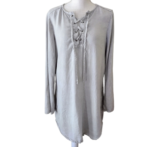 Bella Dahl Dress Long Sleeve‎ Shirt Dress Medium Knee Length Lace Neck Tencel